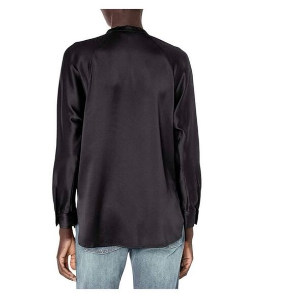 Vince Women's Black Silk band collar Blouse shirt Top Size S - Picture 2 of 8